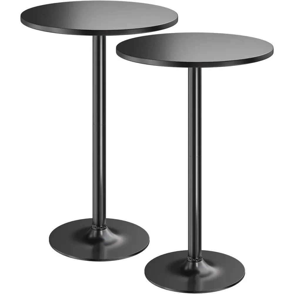

Round Metal Base Bar Height Cocktail Table Set, 23.8 Top, 39.5 Height, Obsidian MD Top with Black Legs