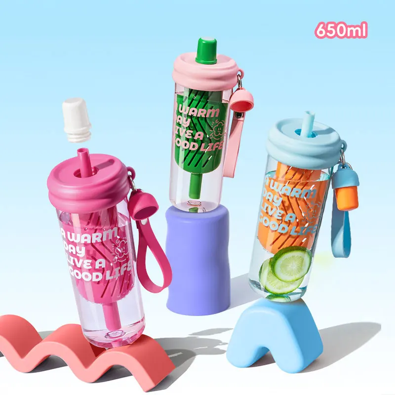 

650ML Portable Stylish Drinking Mug Straw Mug Drop-proof High temperature resistance Cup Outdoor Sport Water Bottle Milk Tea Cup