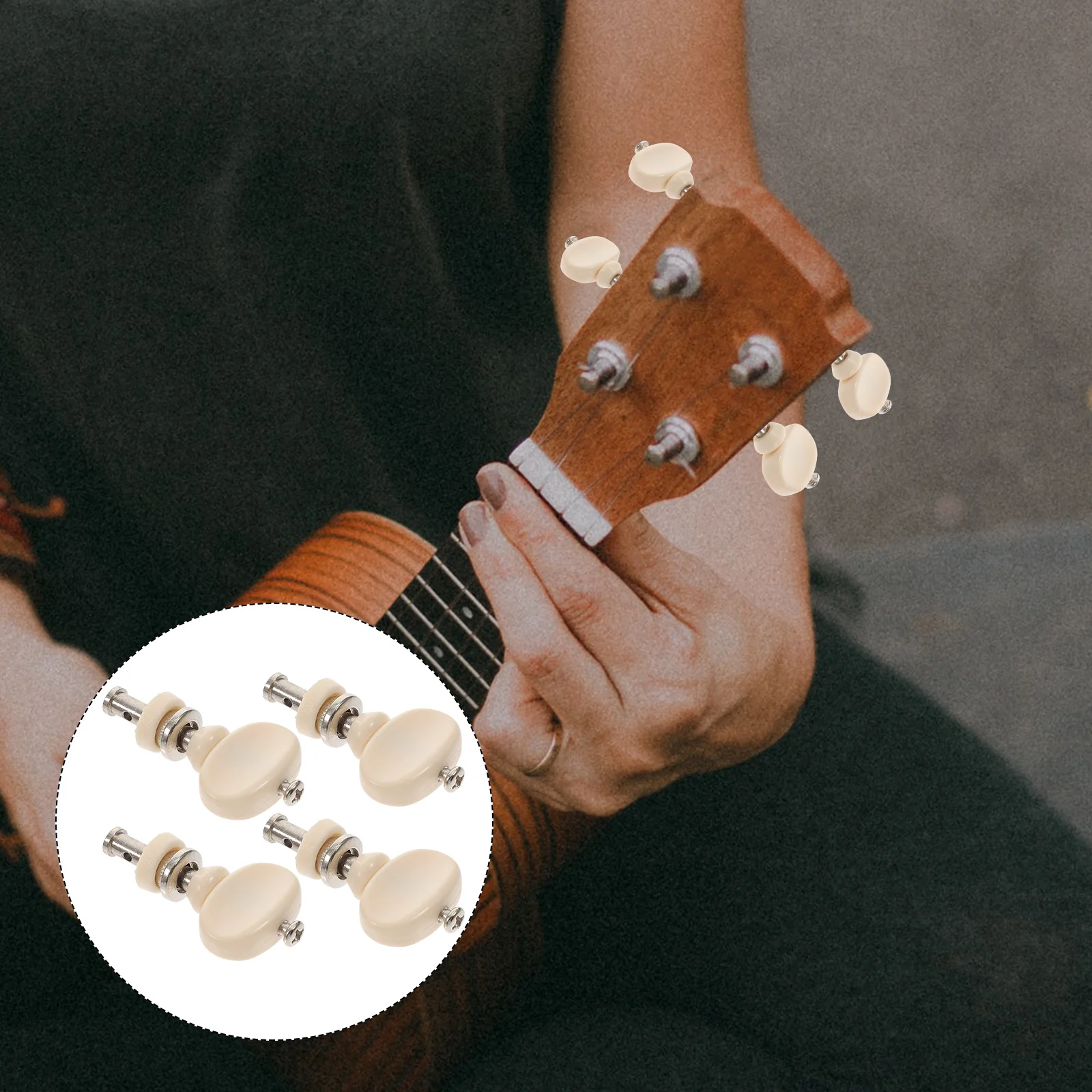 

4 Pcs Tuning Peg Ukulele Tuner with Button Machines Key for Pearlescent Classical