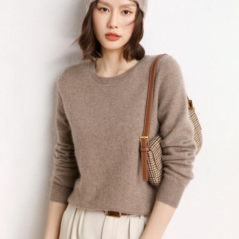 Versatile Item~Autumn and Winter 100% Cashmere Pullover Round Neck Solid Color Sweater Loose Knit Base Knit Sweater Top