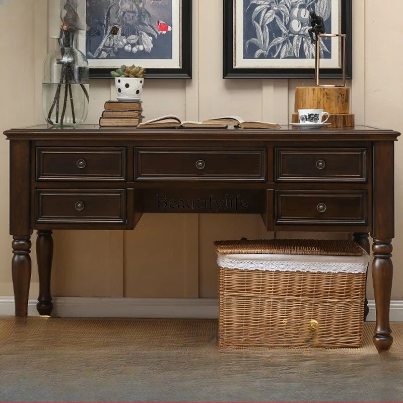 

American-style Solid Wood Desk Black Walnut Writing Desk Study Office Computer Desk