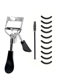 12pc Eyelash Curler With Built-In Comb For Long-Lasting Curled Lashes, Travel & Student Makeup Essential With 10 Silicone Pads