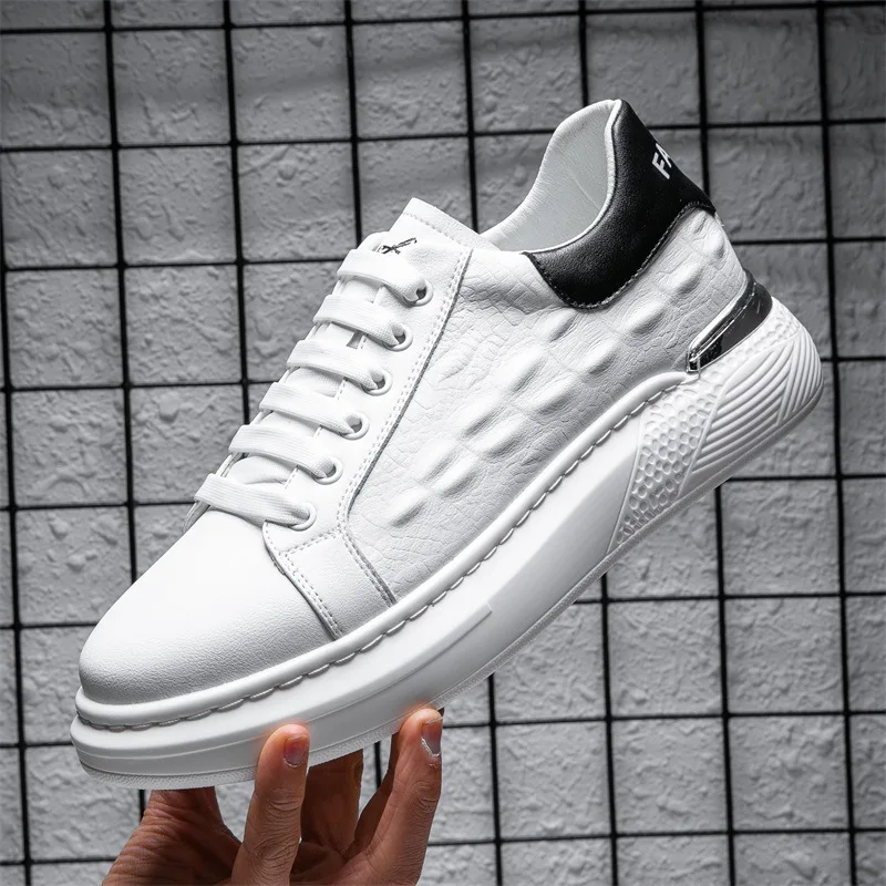 

Leather white shoes male leather youth summer thick soles increase breathable sports casual shoes trend all match board shoes 14