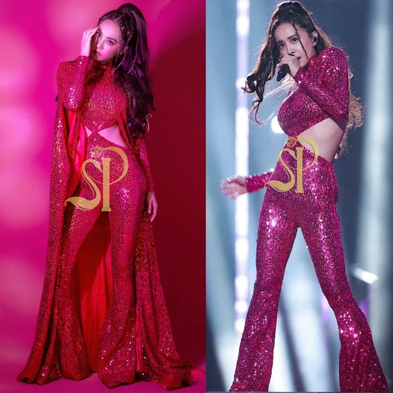 

New Women Singer Jazz Dance Costumes Sexy Cutout Sequins Jumpsuit Cloak Group Ds Dj Stage Performance Outfits Clubwear