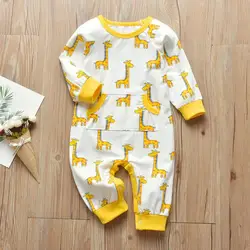 Infant Baby Boy Romper Sleepwear Newborn Clothes Cute Deer Printed Cotton Full Sleeve Pocket Jumpsuit Pajamas Outfit  0-18Months