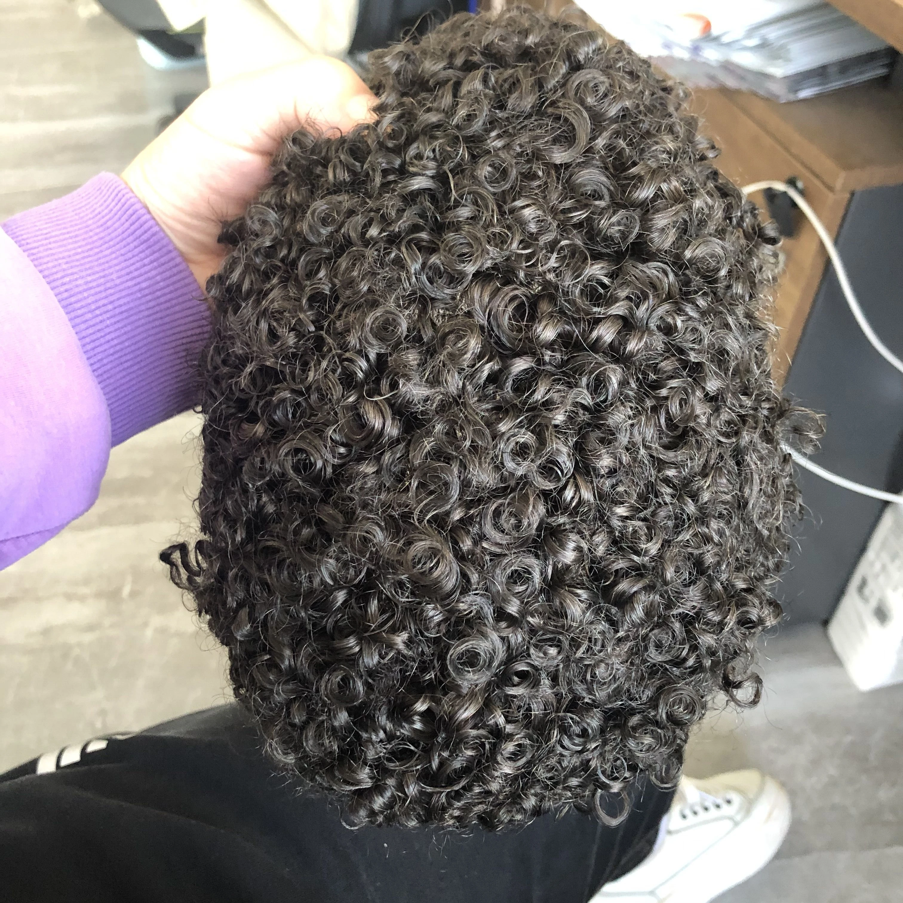 Durable 15mm Afro Curly 0.08mm PU Edge NPU Mono Base Virgin Human Hair Baldness Men Toupee Undetectable Natural Hair Prosthesis