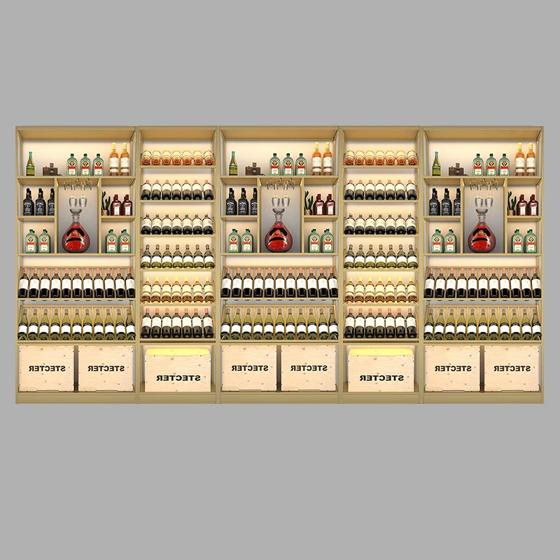 custom.Commercial 90-Shelf Wine Rack Cabinet in Red Custom Modern Design Mall Winery Display against Wall Wine Storage Displ
