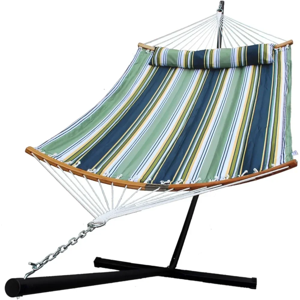 

Hammock with 12.8 Feet Stand & Curved Bamboo Spreader Bar Double Hammocks 2 Person Heavy Duty Max 450lbs Capacity, Navy