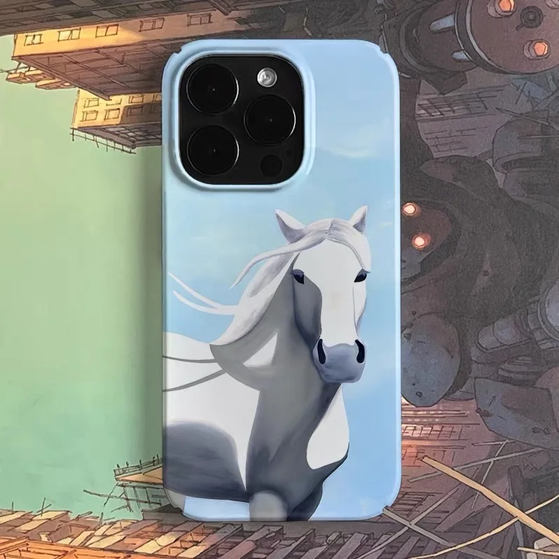 

Ins Korean Dreamy Blue White Horse Phone Case for IPHONE 17 Air 16E 15 PROMAX 14Plus 13 12 MINI 11 16Plus XR Acrylic Phone Cover