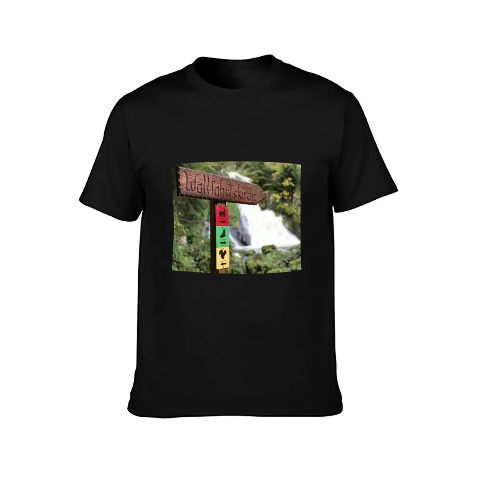 Signpost in Triberg Waterfalls in Germany T-Shirt Stylish Print Short Sleeve Tee T-Shirt