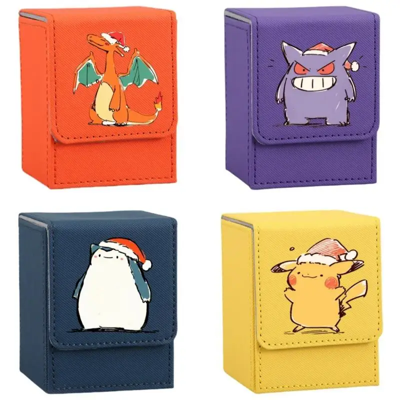 Anime Charizard Card Case Gengar Squirtle Snorlax Eevee Christmas PTCG Diy Leather Action Toy Figures Game Collection Box