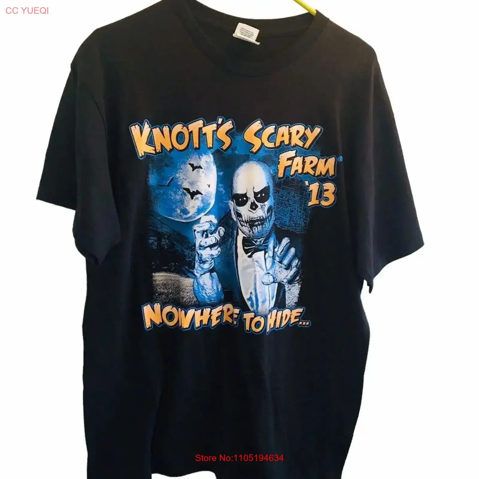 Knott's Scary Farm 2013 Halloween Haunt T Shirt Skull Bats Nowhere to Hide L vintage Washed Versatile Casual streetwear homme