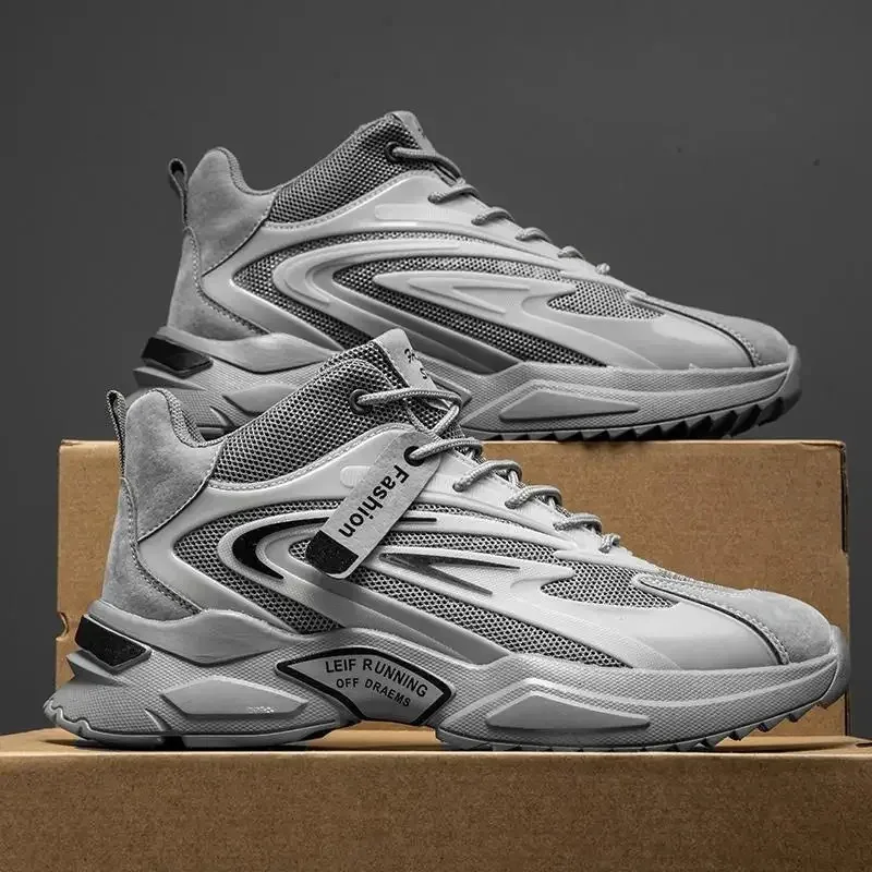 

Осень 2021, новая мужская повседневная спортивная обувь с высоким берцем и дышащей сеткой, удобная обувь без шнуровки на толстой подошве для уличной одежды