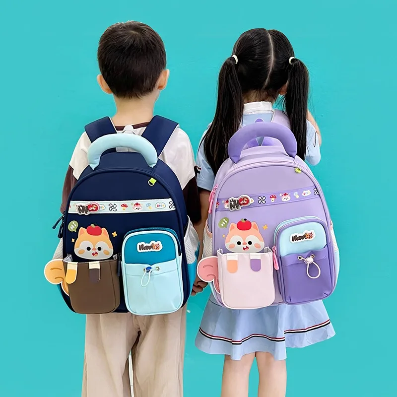 Kids School Backpack For Boys Girls Lightweight Waterproof Nylon Toddler Kindergarten Bag With Cute Cat Apple Design Children