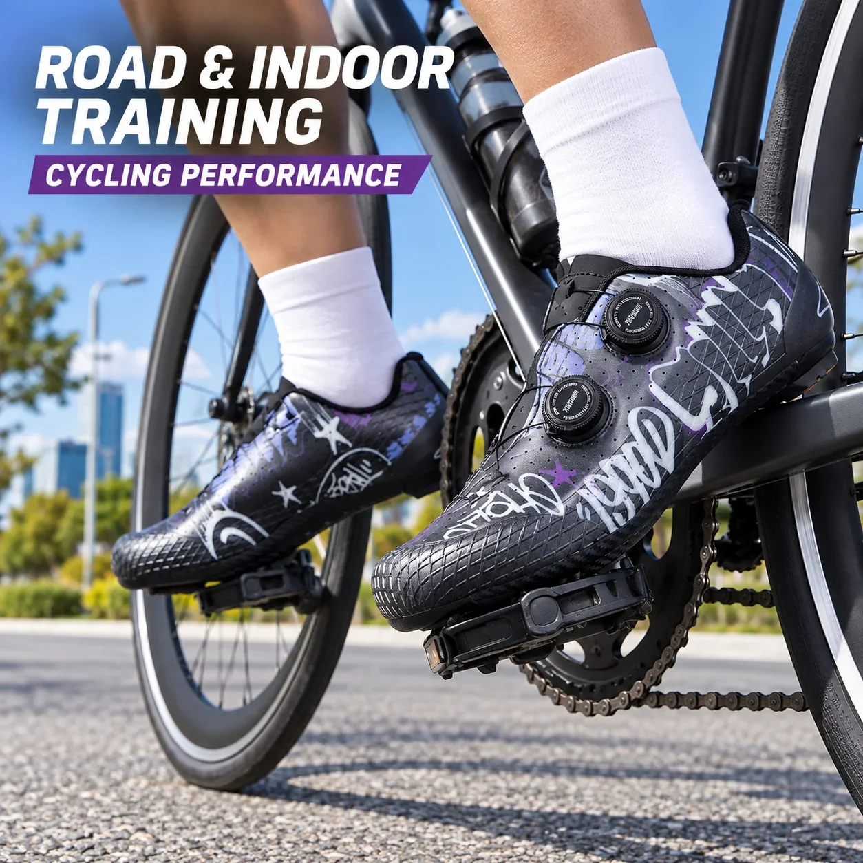 Luminous Color Change Road Cycling Shoes Dual Dial 3-Bolt Cleat Breathable Bicycle Footwear for Riding Indoor Spin Training