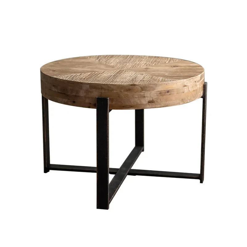 

Wabi Sandy Wind Solid Wood Retro, Old Small Round Table Bedroom Living Room Sofa Front, Casual Coffee Table