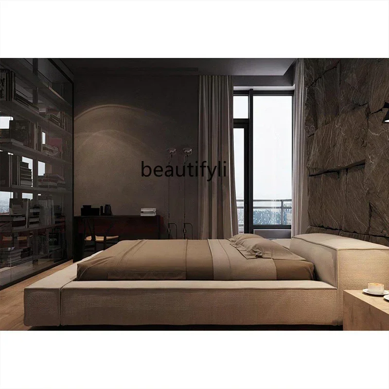 

zqxFurniture High and Low Backrest Fabric Double Bed Simple Deck Master Bedroom 2 M Soft Bag Big Bed
