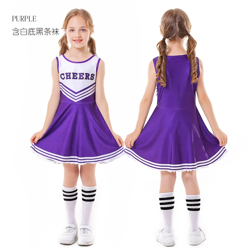 5 colori bambino ragazza cheerleader vestito senza maniche stampato costume di danza moderna spettacolo teatrale cheerleader calcio vestiti per bambini vestito