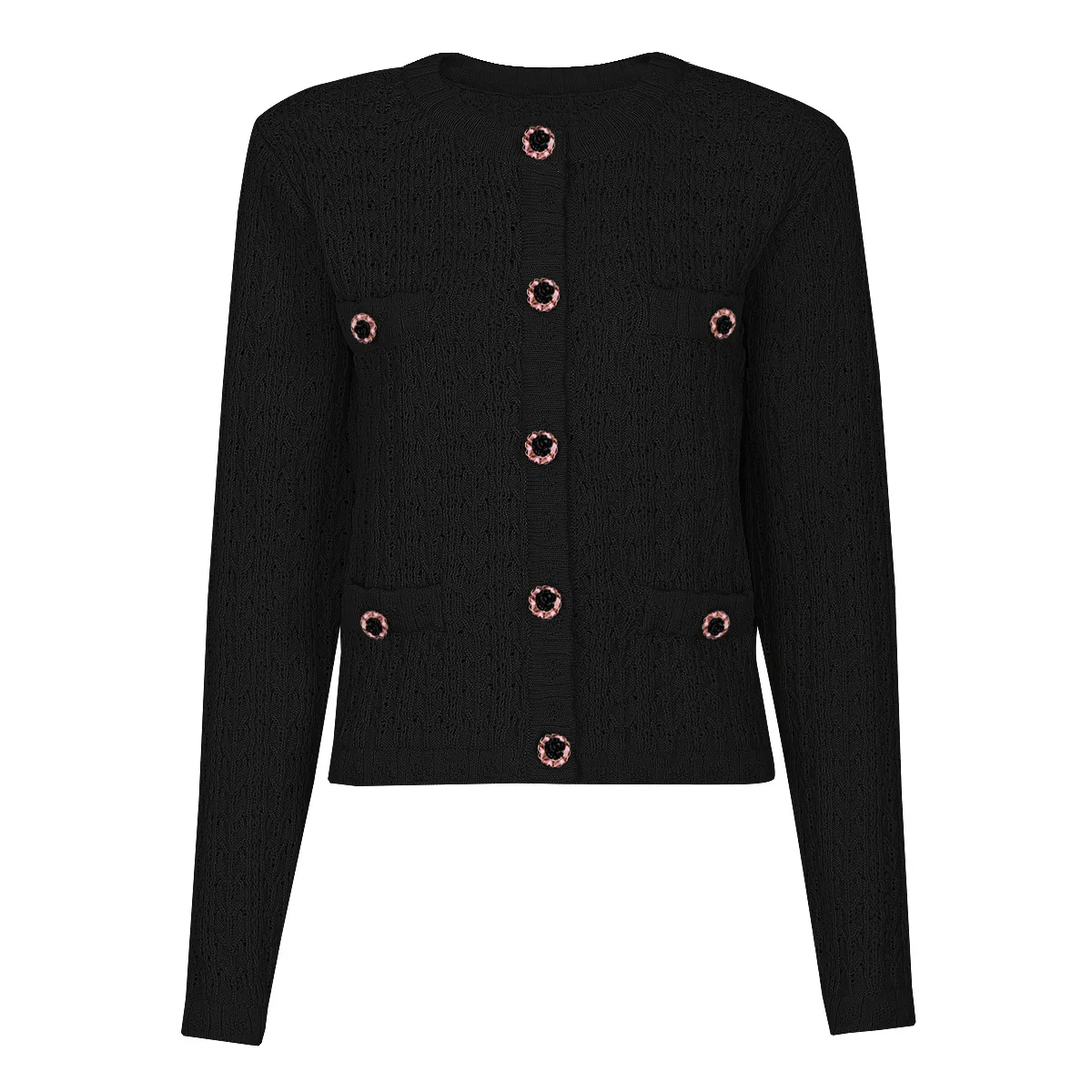 

ZJYT Fashion Long Sleeve Knitted Cardigans Sweaters for Women Spring Autumn O Neck Single Breasted Casual Jersey Mujer Tops Pink