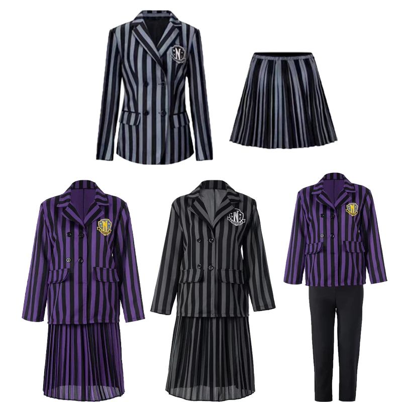 Mittwoch Addams Cosplay Familie Kostüm Erwachsene Kinder Never Schuluniform Jacke Rock Anzug für Frauen Halloween Party Kleidung