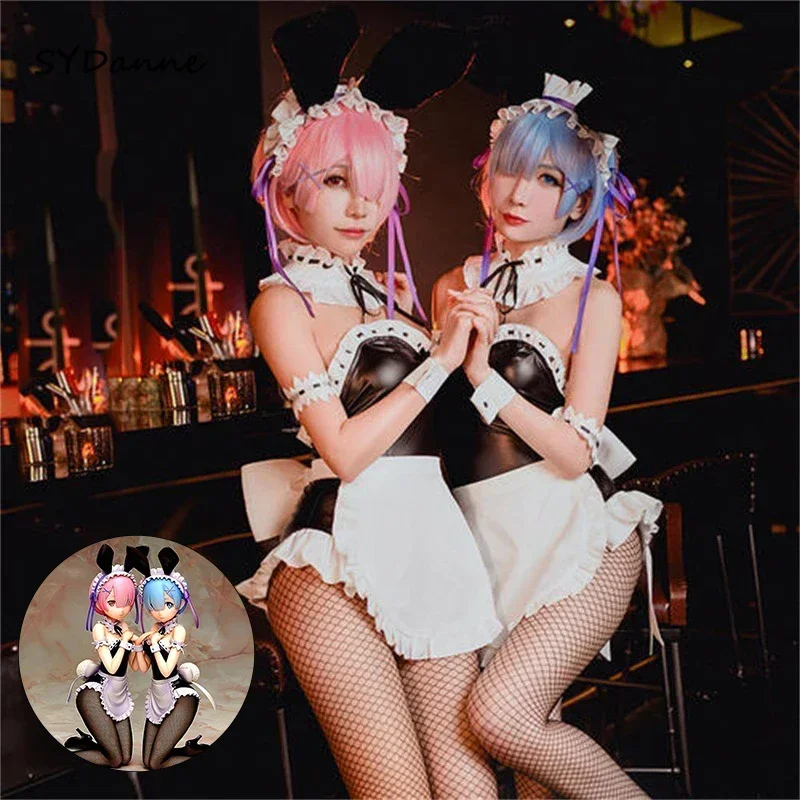 Anime Re:Life in A Different World From Zero Ram Rem Jumpsuit Sexy Bunny Girl Cosplay Costume Maid Uniform Halloween Costume