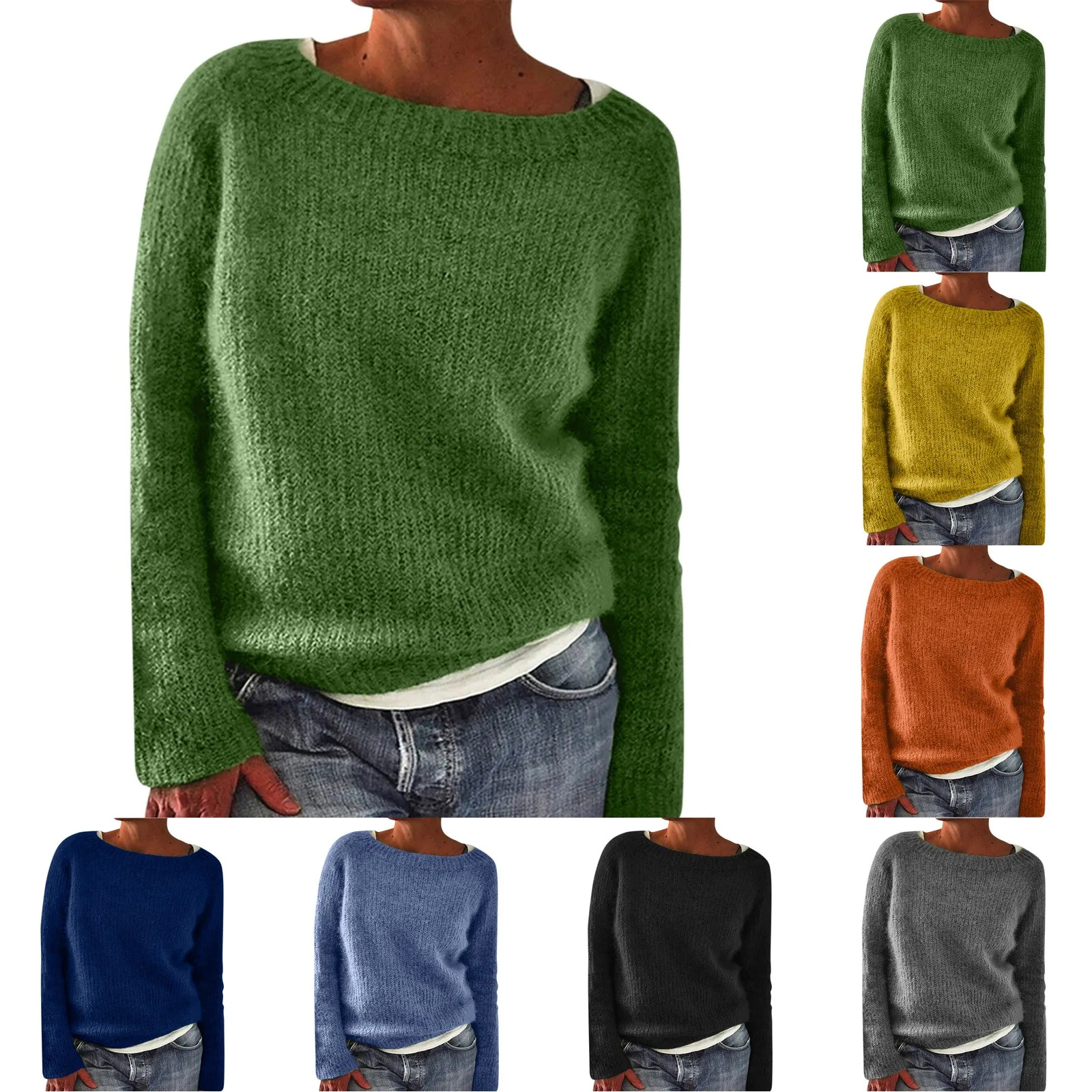 Outono e inverno nova moda pura versátil camisola tripulação pescoço manga longa pulôver camisola feminina coreano pop roupas