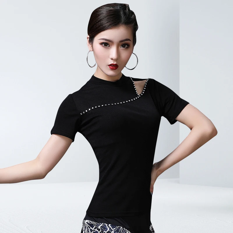 New Ballroom Tops Women Short Sleeve Latin Practice Wear Black Salsa Clothing Tango Modern Dancer Outift Stage Costume DL9437