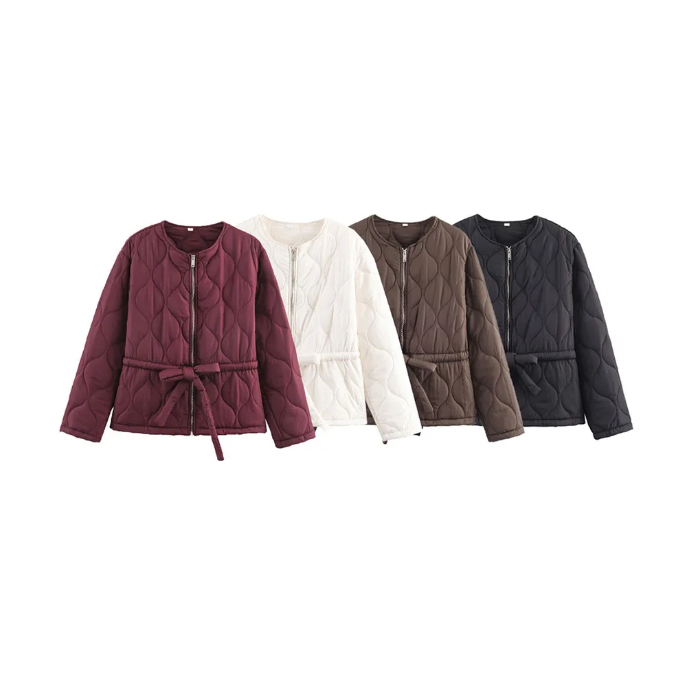 

Осенне-зимняя новая женская модная простая и универсальная хлопковая куртка с 4 цветами и поясом