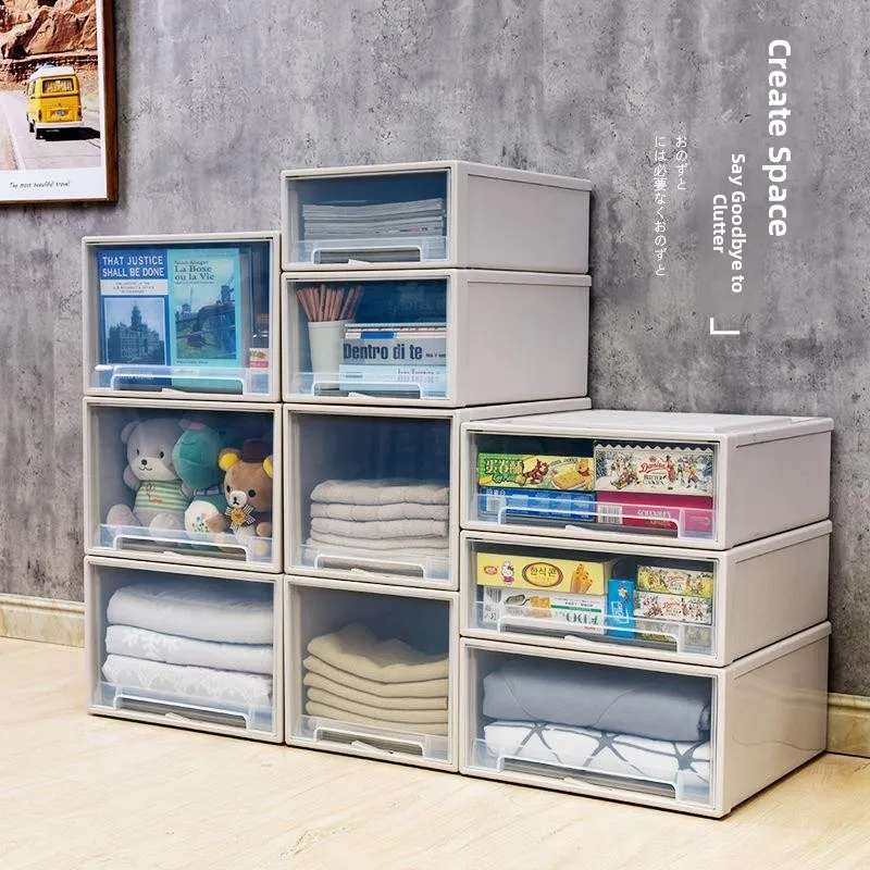 リビングルーム用プラスチック製透明収納ボックス、引き出し式オーガナイザー、多層おもちゃ収納キャビネット、家庭用クリアボックス