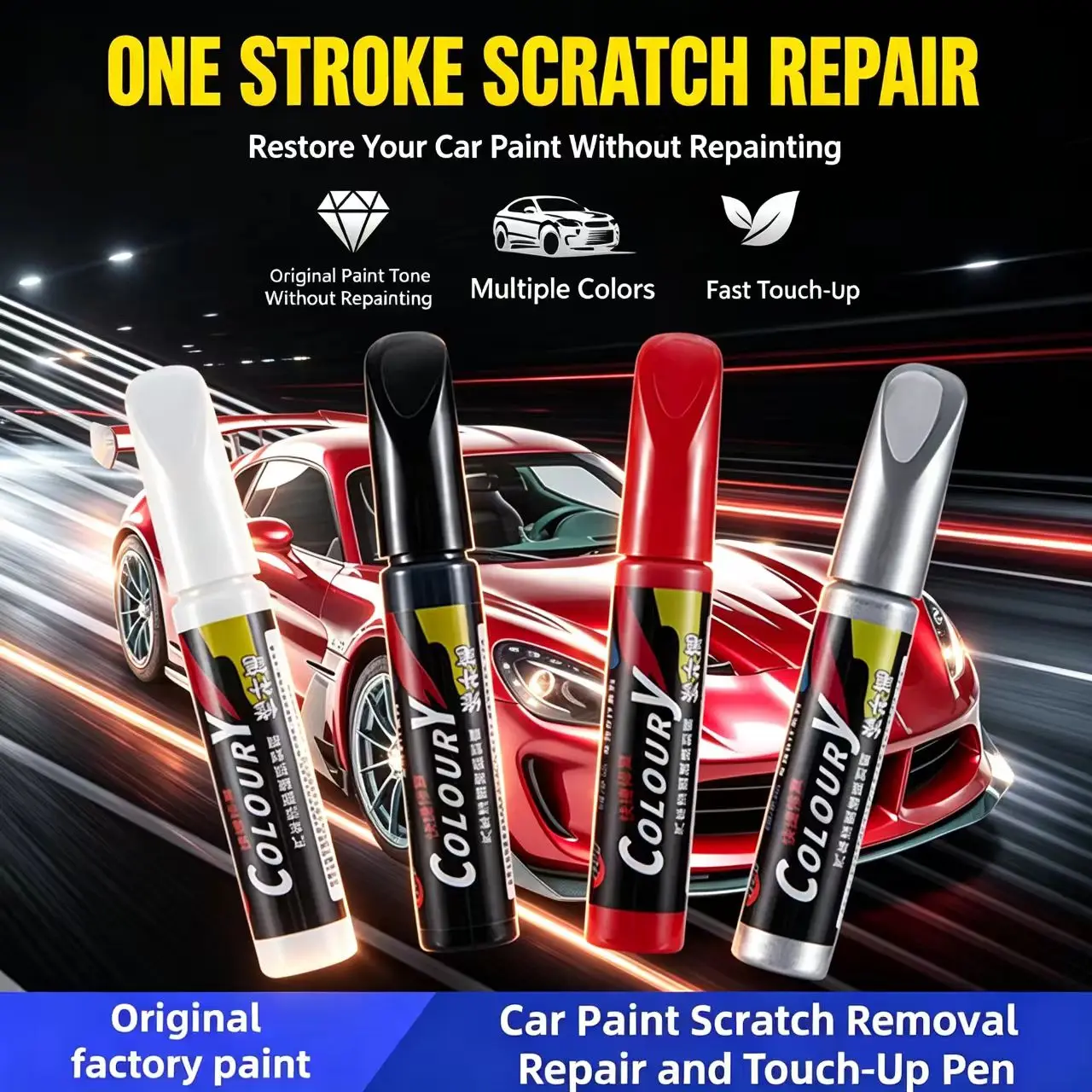 Universal Car Touch Up Paint Pen, Quick One-Stroke Scratch Repair Pen, Original Color Matching for All Vehicle Surface Scratches