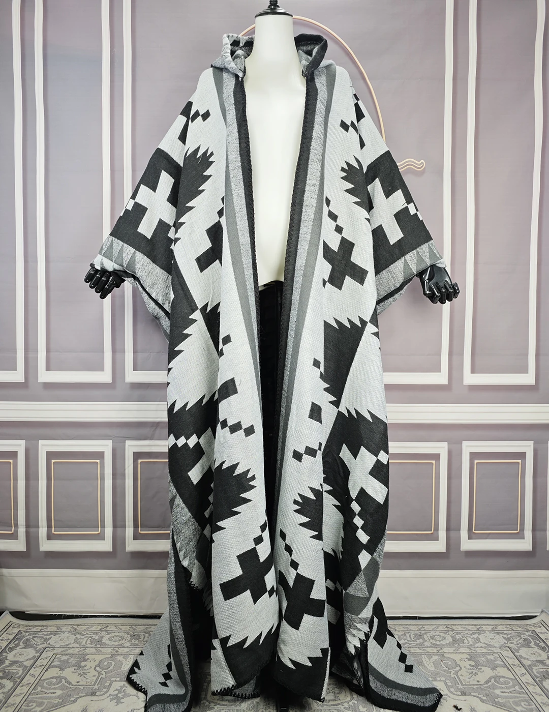 Poncho à capuche ouvert sur le devant pour femmes, cardigans longs, dame musulmane, streetwear chaud, décontracté, mode africaine, vacances, hiver,