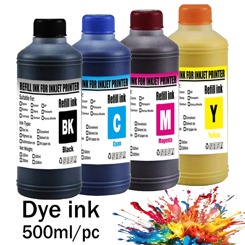 Dye ink Refill kit 500ML For Epson HP 301 302 304 305Xl Canon 40 41 445 446 Brother Lexmark Samsung Dell Inkjet Printer