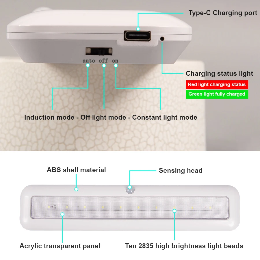 1pc Motion Sensor Cabinet Light - USB Rechargeable & Battery Powered - Brighten Your Home with Easy Installation