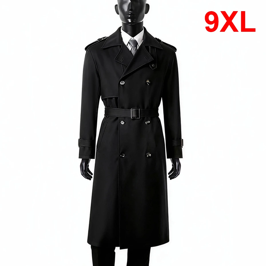 Long Windbreaker Jacket Men 9XL Plus Size Coat Jacket Spring Autumn England Style Jackets Male Big Size 9XL