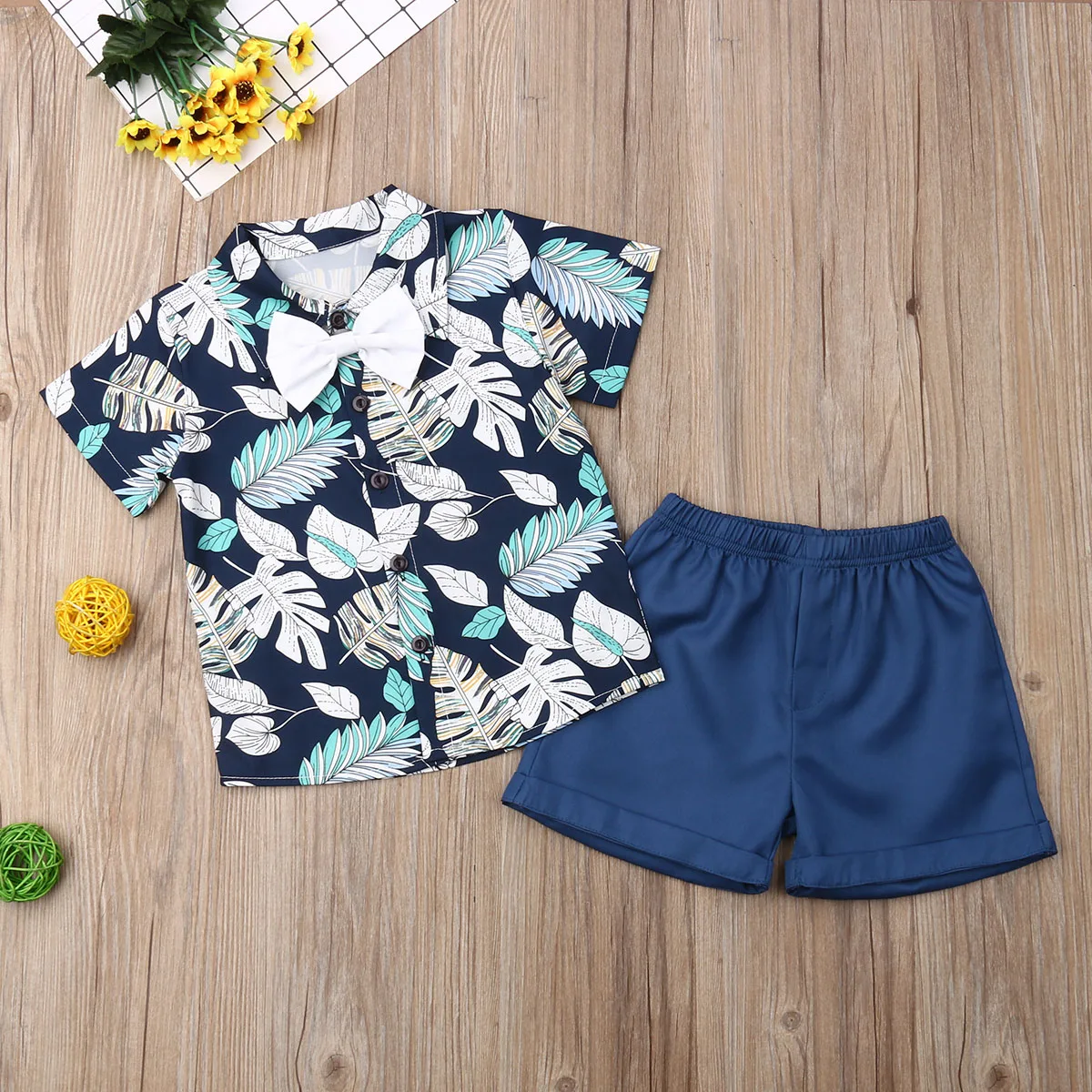 Toddler Baby Boy Summer Outfits Short Sleeve Button Down Print Shirt with Shorts 2PCS Hawaiian Clothes