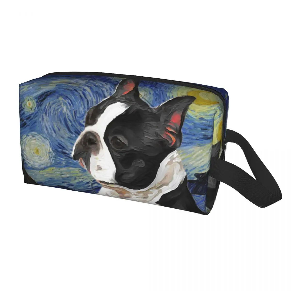 Custom Boston Terrier Art Van Gogh Starry Night Toiletry Bag Puppy Dog Art Animal Makeup Cosmetic Bag Beauty Storage Dopp Kit