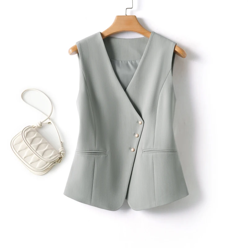 

V-neck, oblique button, short vest, women's spring and autumn outer top