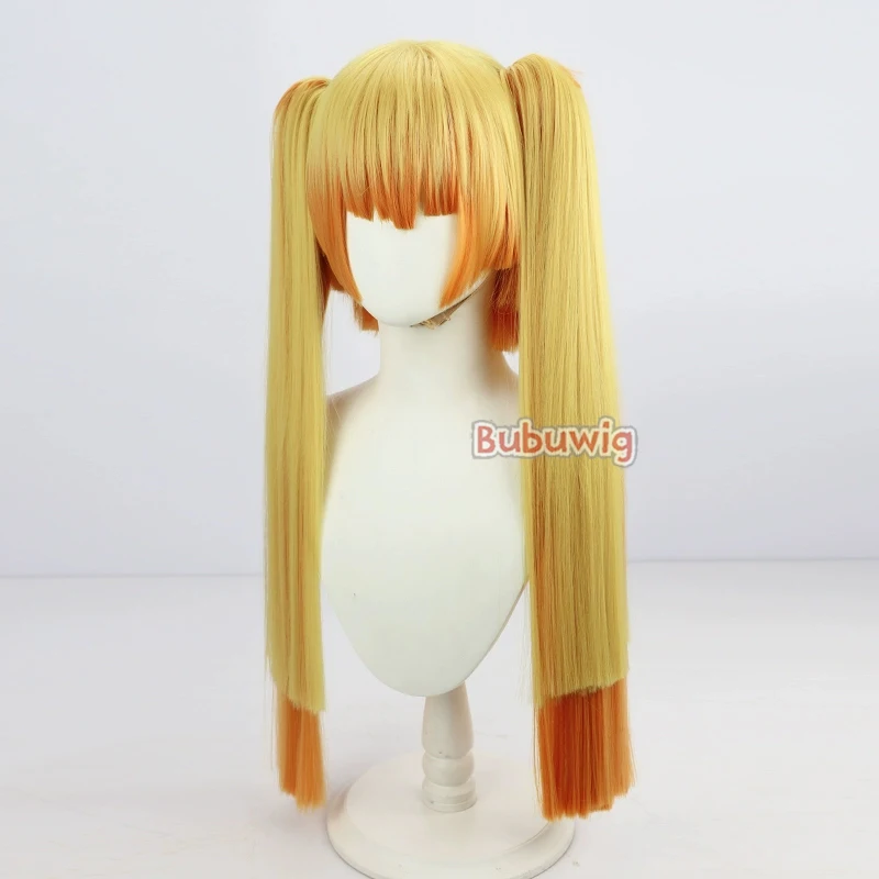 Bubuwig Capelli sintetici Agatsuma Zenitsu Parrucche Cosplay Demone Slaye 65 cm Lungo Biondo Misto Arancione Coda di cavallo Cos Parrucca Resistente al calore