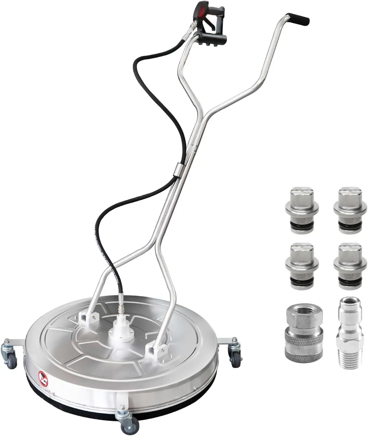 

30 Pressure Washer Surface Cleaner with 4 Wheels Dual Handle Stainless Steel Housing 2 Hose Adapters and 4 Replacement Nozzle
