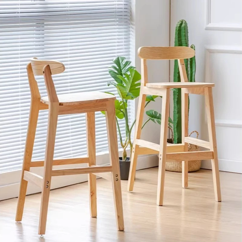 Nordic Retro Counter Height Chairs Solid Wood Bar Stools with Backrest Modern Milk Tea Shop Seat Industrial Cafe Reception Stool