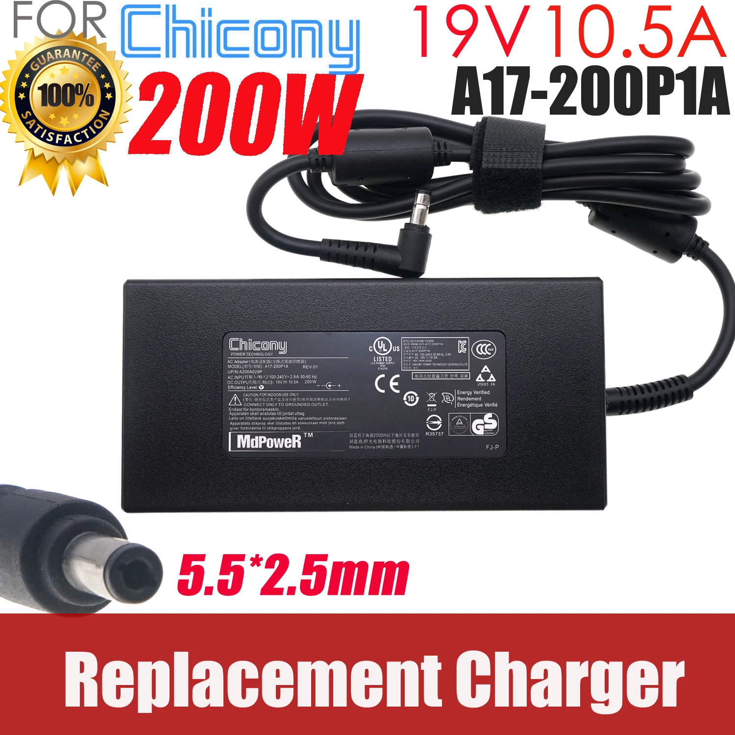 

Replacement Chicony A11-200P1A 19V 10.5A 200W AC Adapter Charger For MSI CLEVO P650RG P670RG GIGABYTE 15X V6 A17-200P1A Supply