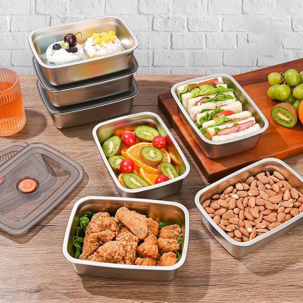 1200ml Lunch Box Stainless Steel Food Storage Container Lunch Box  Buckle Sealed And Leak-proof Lids Refrigerator Storage Box