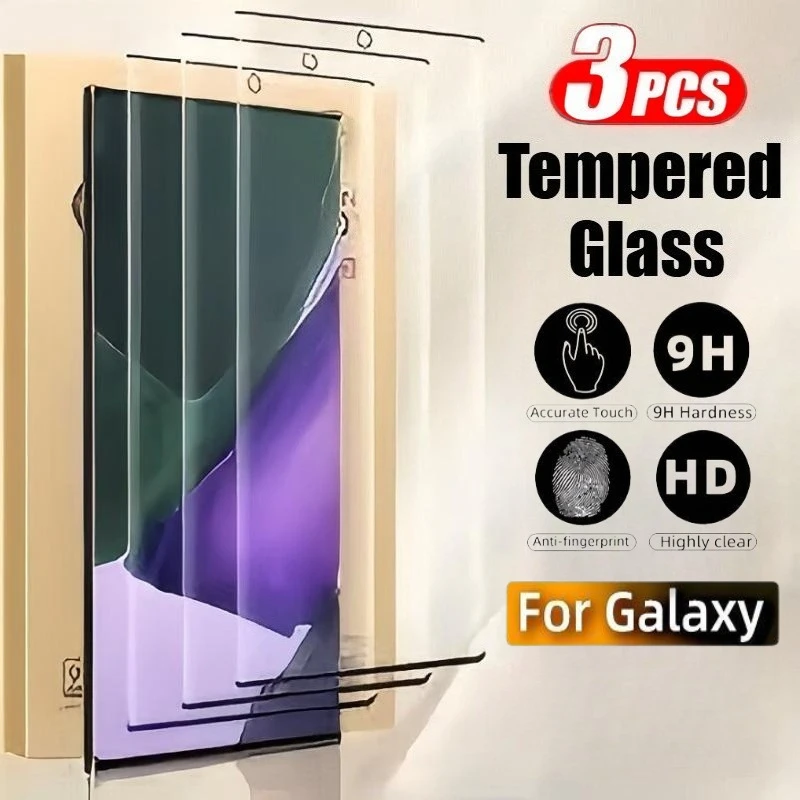 

3 шт., закаленное стекло с полным покрытием для Samsung Galaxy S25 S23 S24 Ultra S20 S22 S21 Plus Note 10 20, ультра изогнутая защитная пленка для экрана