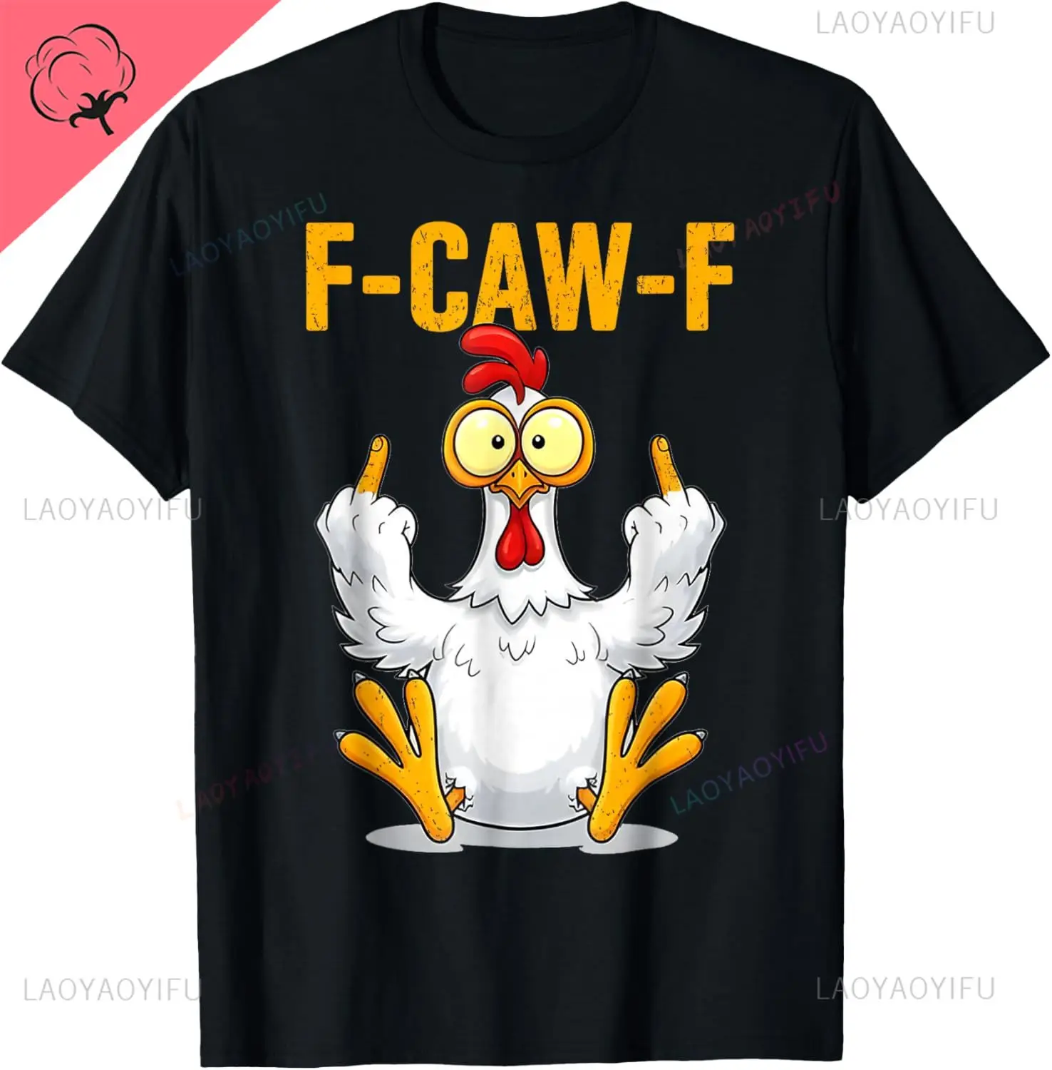 F-Caw-F Funny Chicken Sarcastic Rooster Flipping The Bird T-Shirt Custom Printed Graphic T Shirts Individuality Cotton Tee