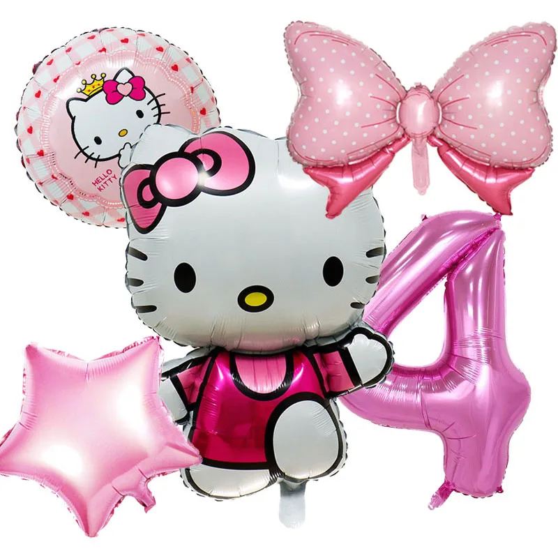 5 szt./zestaw numer balon Hello Kitty dekoracja urodzinowa Kawaii Anime Sanrio cyfrowe balony zaopatrzenie imprezy dla dzieci