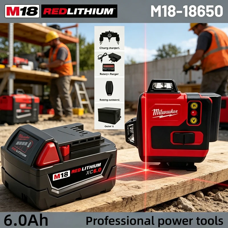 

Milwaukee M18 6.0Ah Battery,6 Lines 4D Laser Level,High-Precision 360°Green Beam Self Leveling Horizontal Vertical Portable Tool