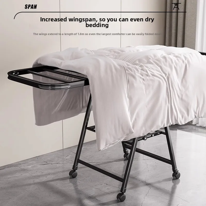 Clothes Drying Rack Foldable Wing Shape Carbon Steel Laundry Airer With Wheels For Indoor Outdoor Balcony Garment And Bedding Dr