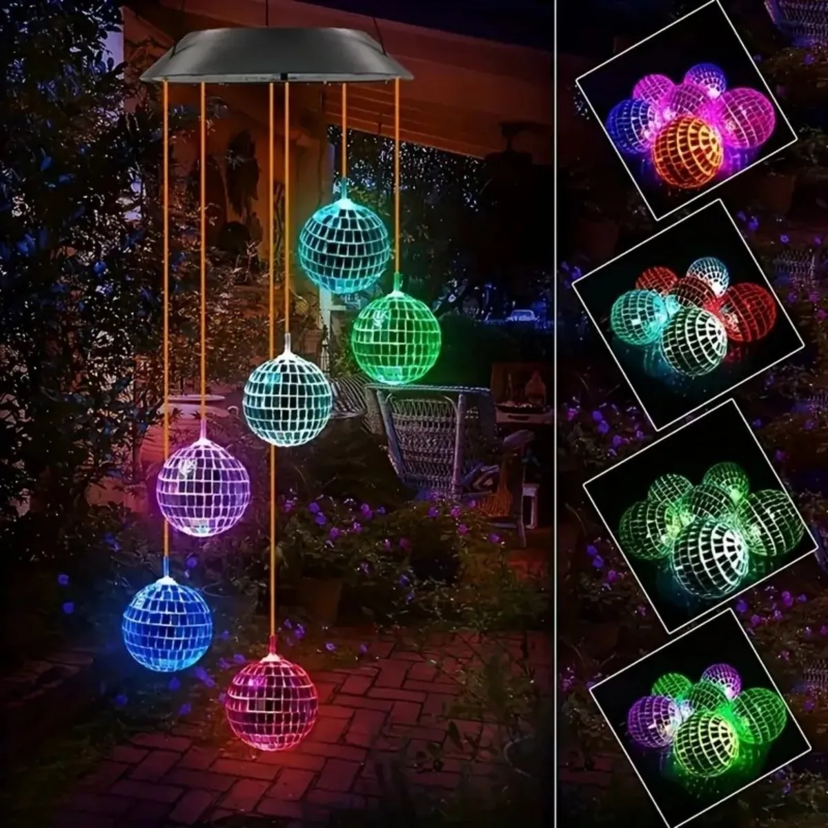 Solar powered wind chime mirror ball pendant light - LED mobile pendant light, suitable for gardens and courtyards