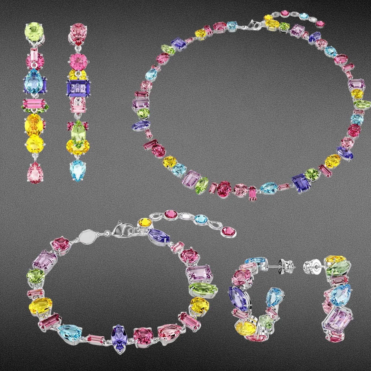 Bracelet de luxe léger de couleur bonbon, collier, clous d'oreilles, couleur scintillante, coupe mixte, essentiel pour un usage quotidien, nouvelle collection 2025