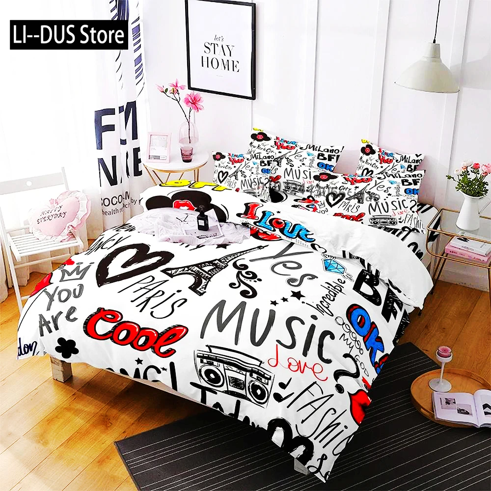 Red Lips Duvet Cover Set Love Bedding Sexy Theme Polyester Quilt Cover Set For Adult Couple Zipper Ties King Queen Size